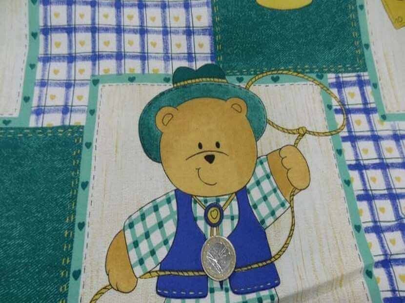 coton imprimé enfant ourson bleu vert