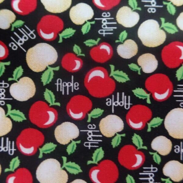 coton popeline noire imprime liberty motifs petite pomme rouge