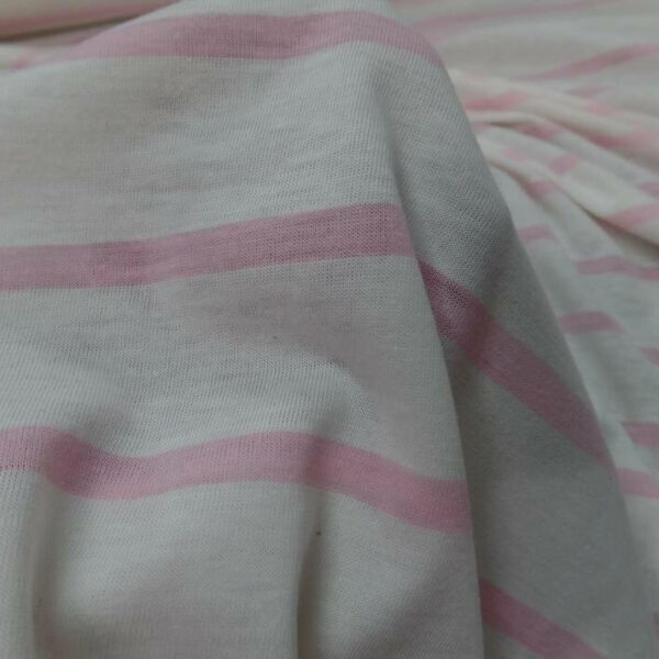jersey coton 100% blanc a rayures rose