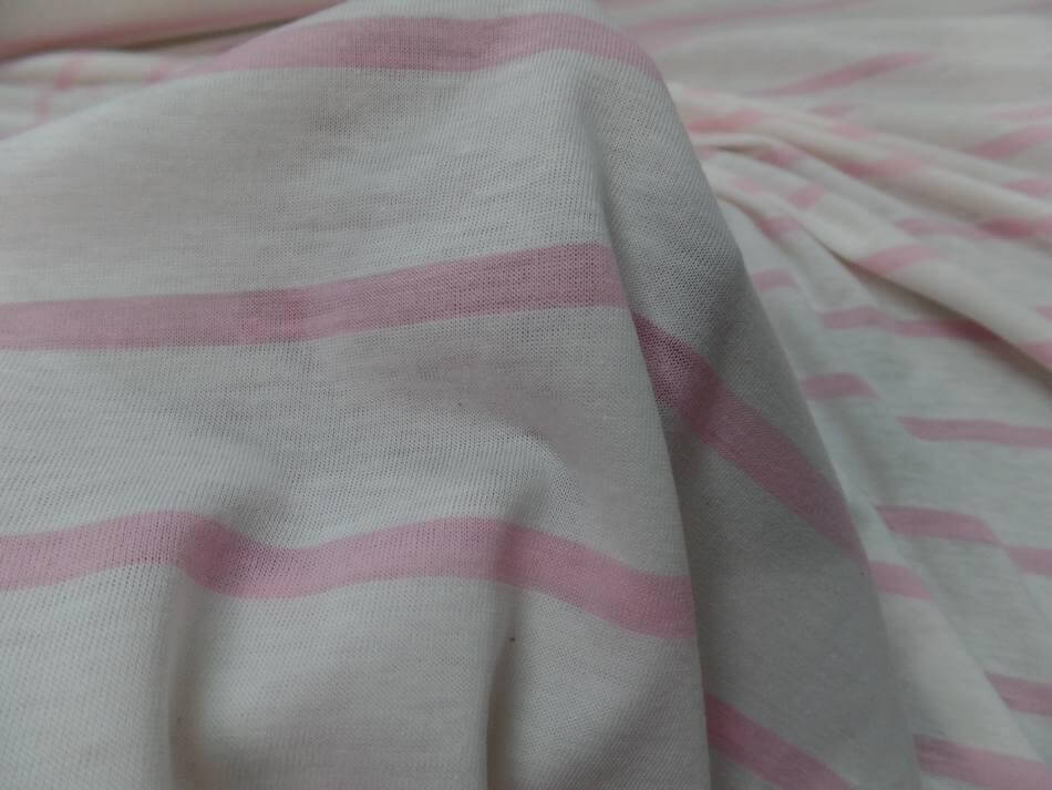 jersey coton 100% blanc a rayures rose