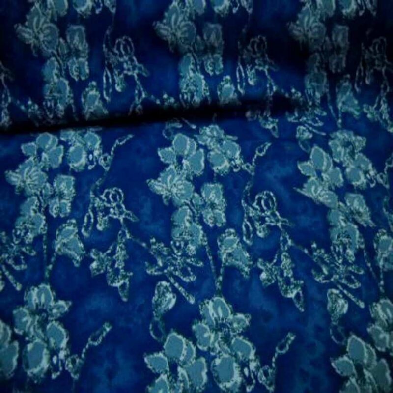 jersey coton lycra bleu imprime fleurs0 jersey coton lycra bleu imprimé fleurs