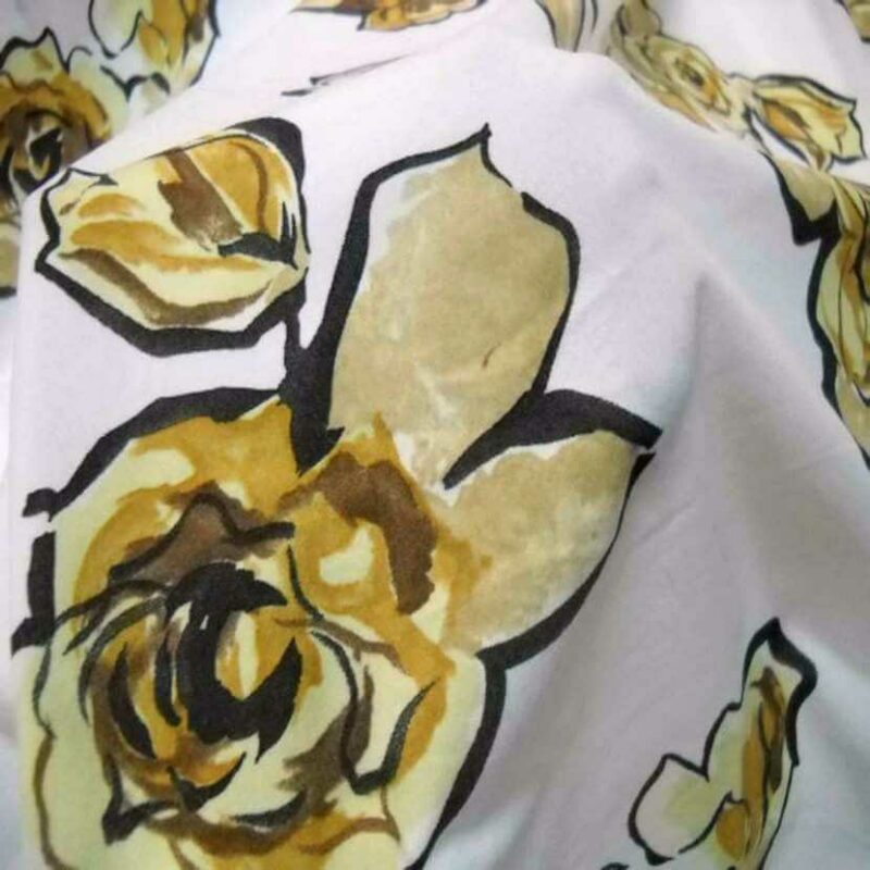jersey polyester blanc imprime rose ton beige jaune4 Jersey polyester blanc imprimé rose ton beige jaune