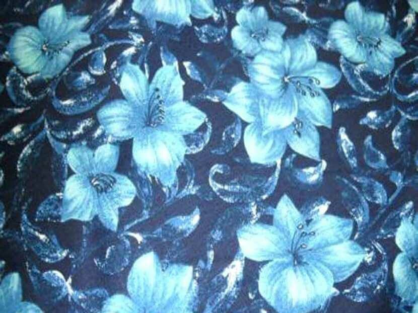 lin coton imprimé fleurs ton bleu