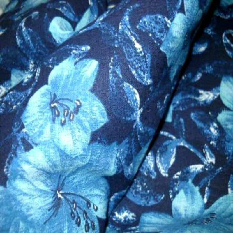 lin coton imprime fleurs ton bleu1 lin coton imprimé fleurs ton bleu