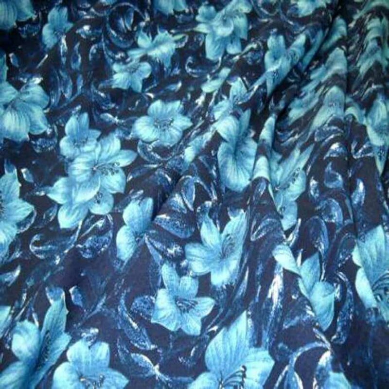 lin coton imprime fleurs ton bleu8 lin coton imprimé fleurs ton bleu