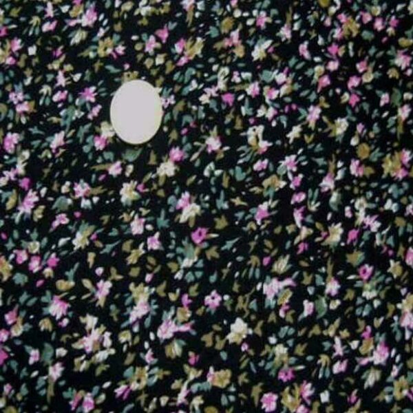Microfibre noire imprimé petites fleurs roses
