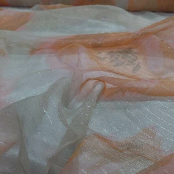 mousseline soie saumon bandes lurex