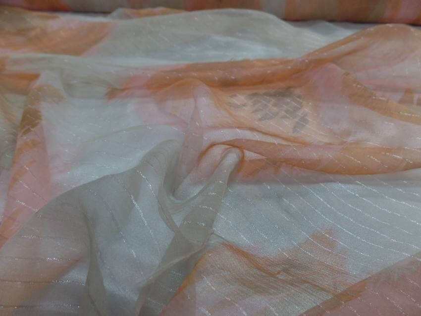 mousseline soie saumon bandes lurex