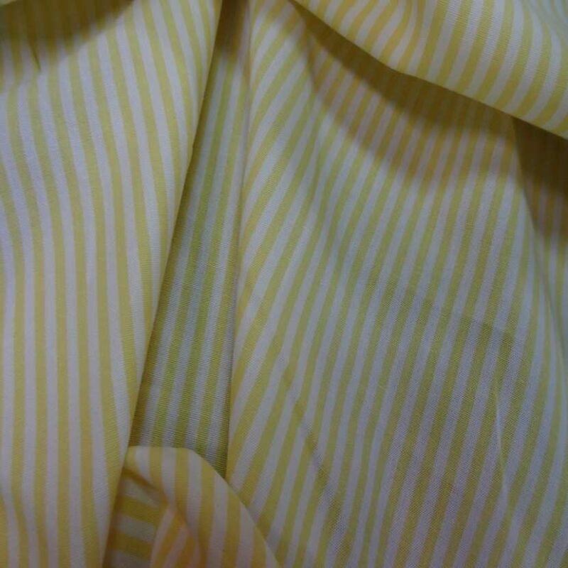 popeline coton blanche raye jaune00 Popeline coton blanche rayé jaune