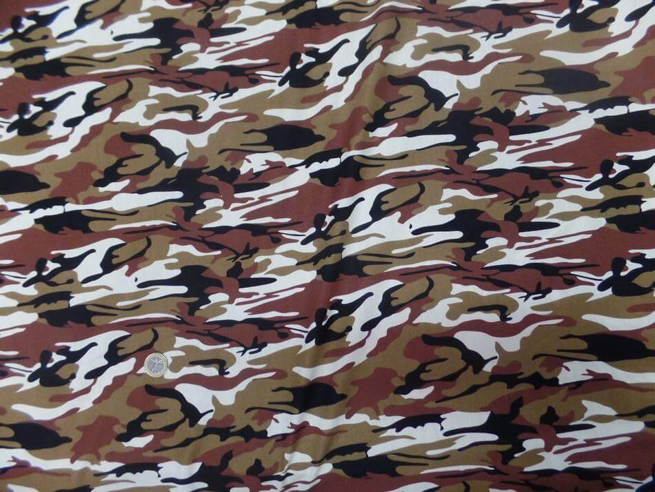 Popeline coton imprimé armée camouflage ton blanc