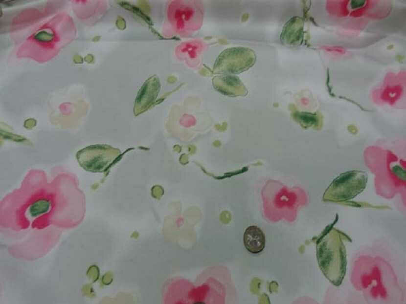 popeline coton lycra blanche imprimé fleurs rose