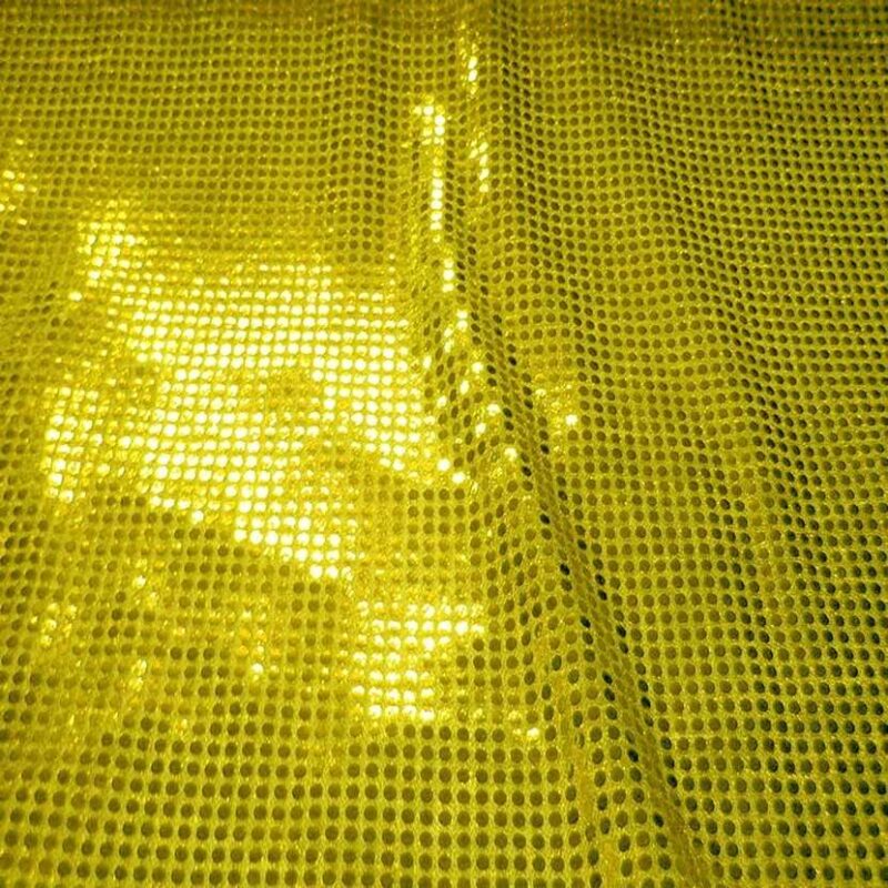 Tissu jaune a paillettes ronde doré