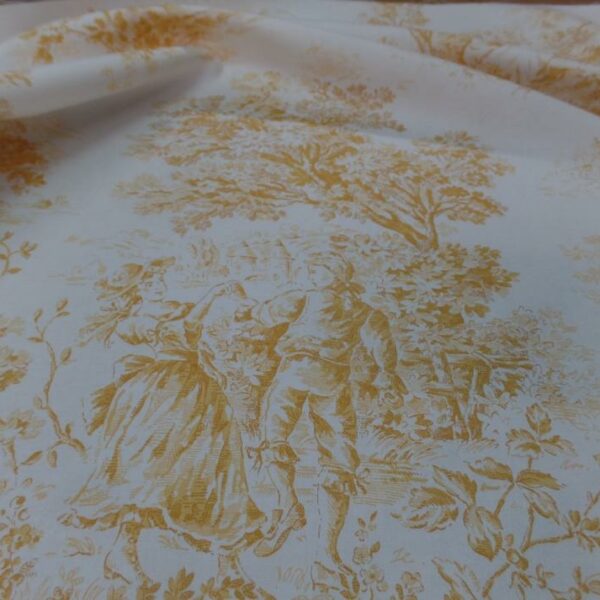 Toile de Jouy blanc cassé satin coton motifs romantique jaune safran