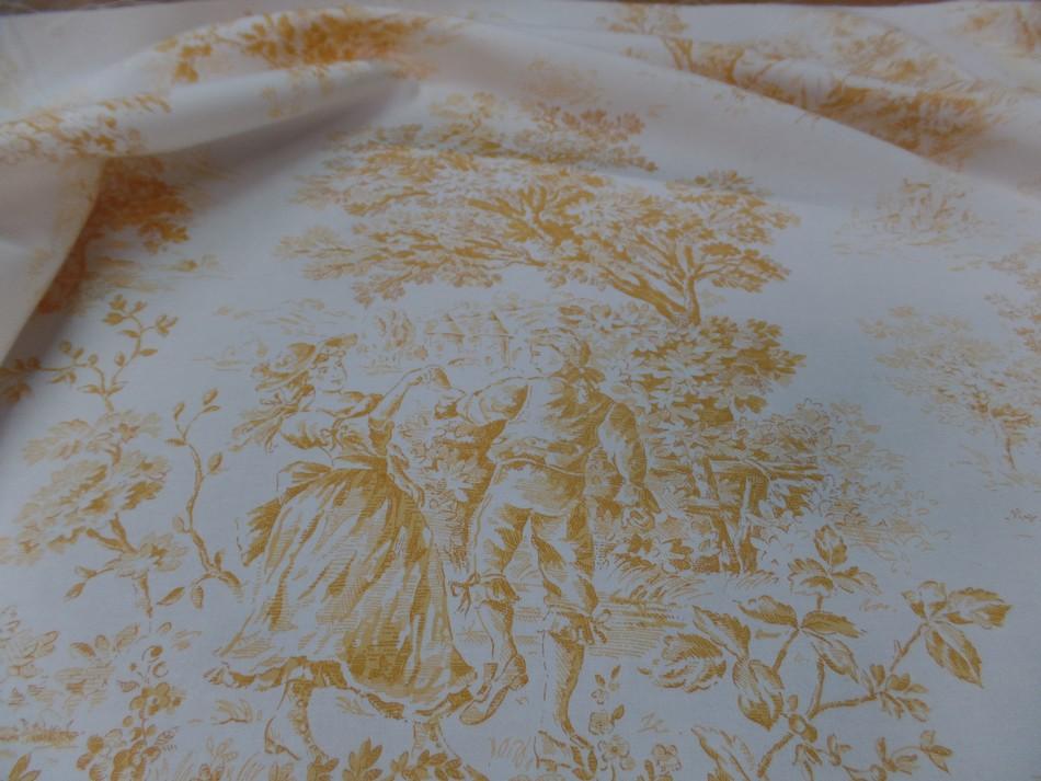 Toile de Jouy blanc cassé satin coton motifs romantique jaune safran