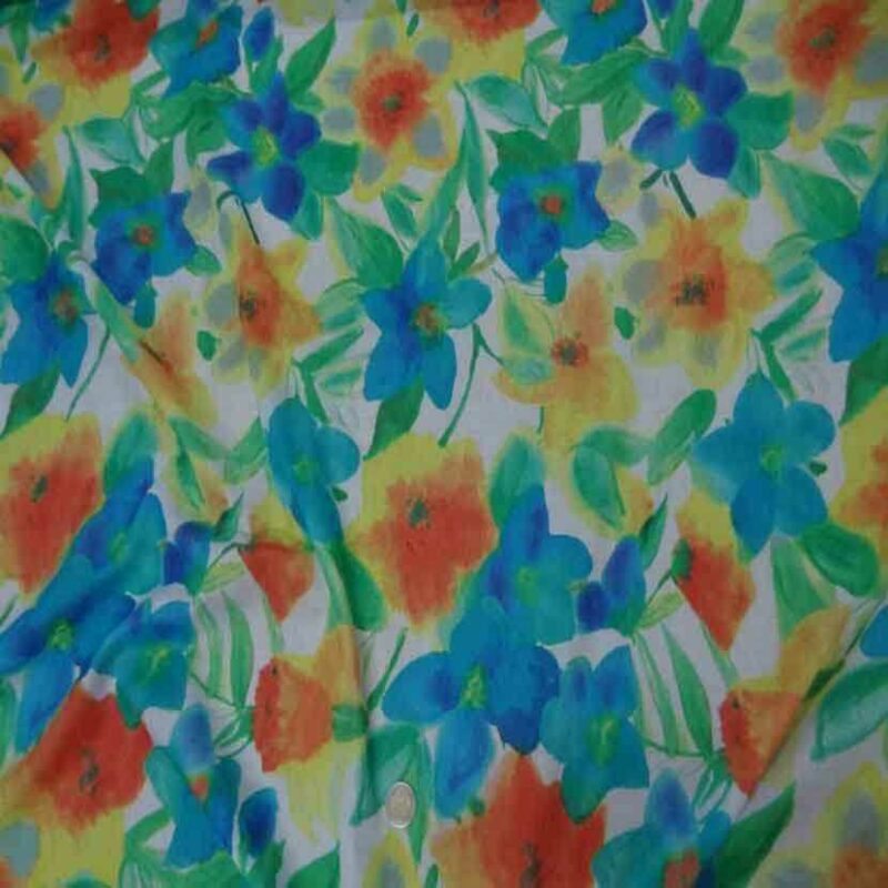 voile coton soie blanc imprime fleurs bleu jaune orange 1 voile coton soie blanc imprimé fleurs