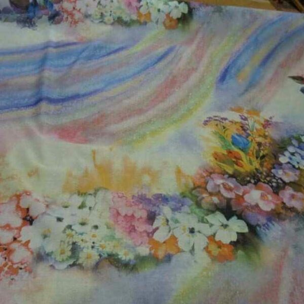 Voile de coton imprimé arc-en-ciel et fleurs