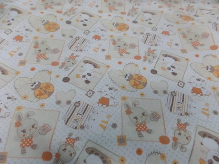 coton blanc imprime enfant ton orange motifs coccinelle chat chien0