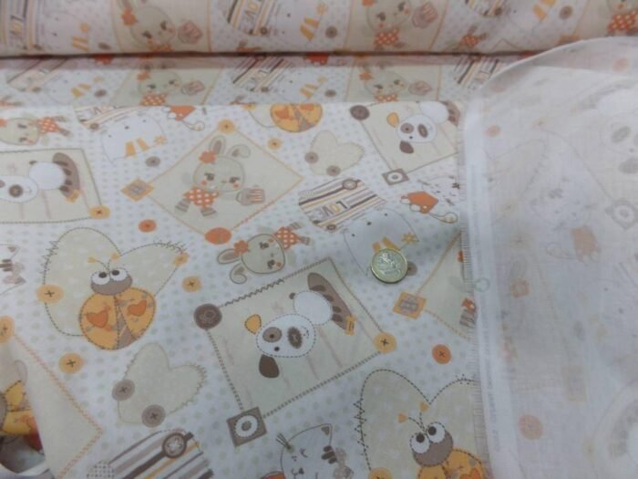 coton blanc imprime enfant ton orange motifs coccinelle chat chien02