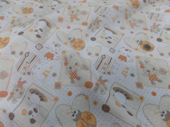 coton blanc imprime enfant ton orange motifs coccinelle chat chien2