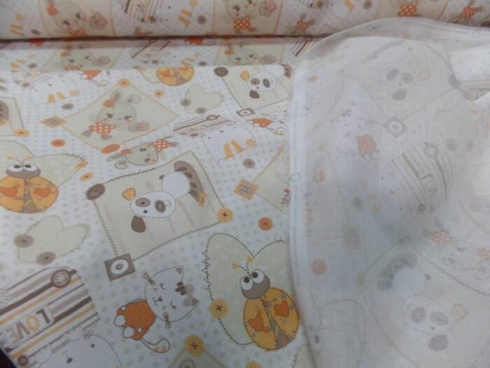 coton blanc imprime enfant ton orange motifs coccinelle chat chien50