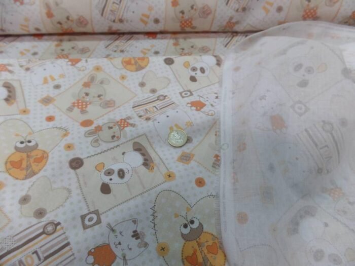 coton blanc imprime enfant ton orange motifs coccinelle chat chien6