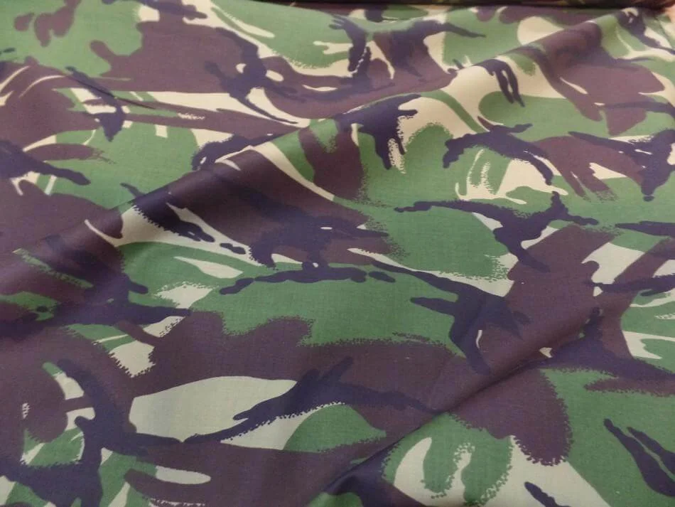 coton imprime camouflage ton kaki marron beige