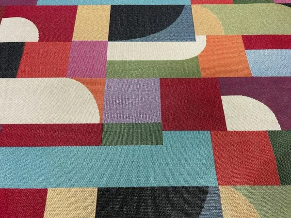 Motif Gobelin jacquard rétro des années 1970, avec des motifs complexes et des couleurs chaudes