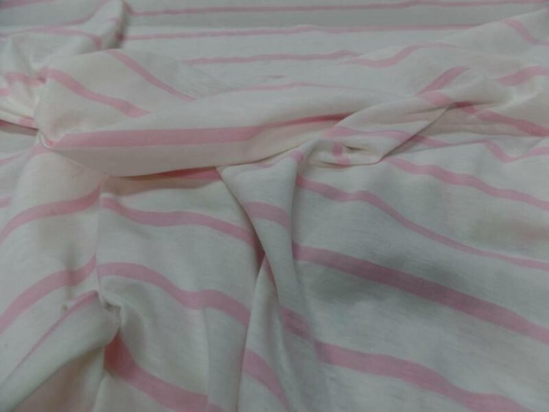 jersey coton blanc a rayures rose
