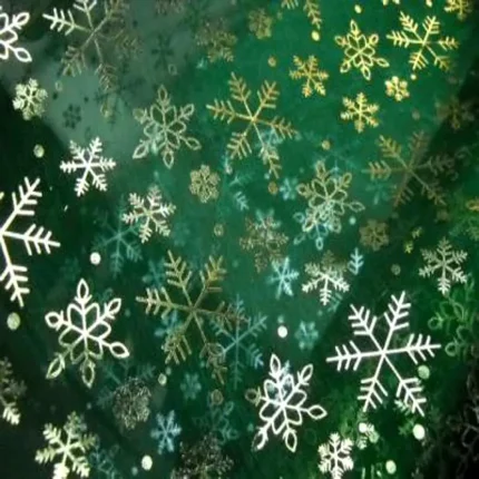 organza vert fonce petits flocons or et argent