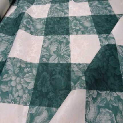 toile de coton damassé imprimé blanc vert en 3m de large