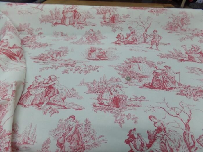 toile de jouy satin coton blanc casse rouge bordeaux motifs bagatelle