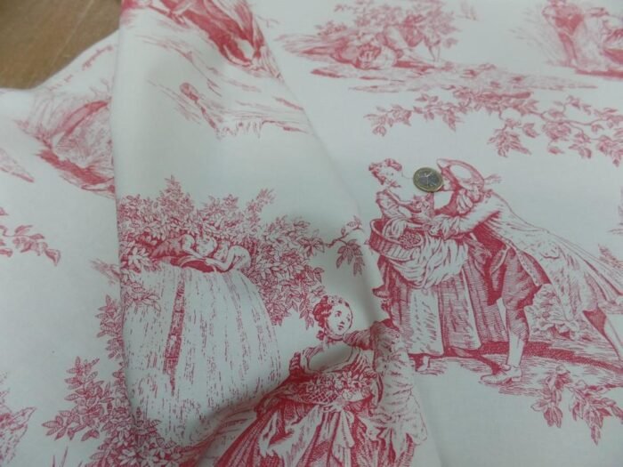 toile de jouy satin coton blanc casse rouge bordeaux motifs bagatelle1