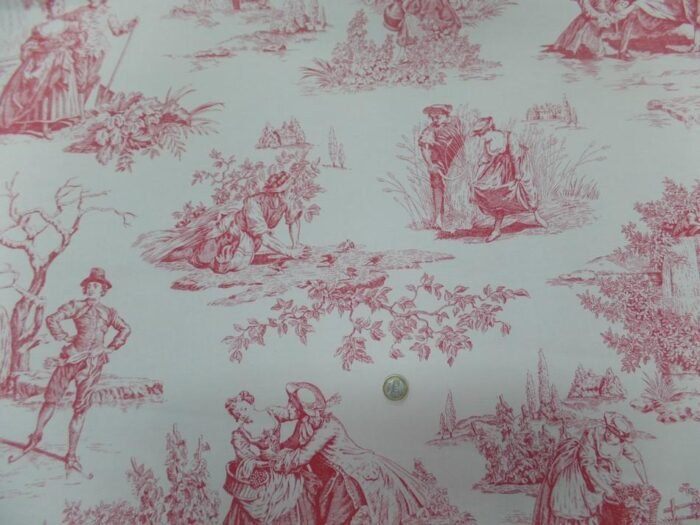 toile de jouy satin coton blanc casse rouge bordeaux motifs bagatelle7