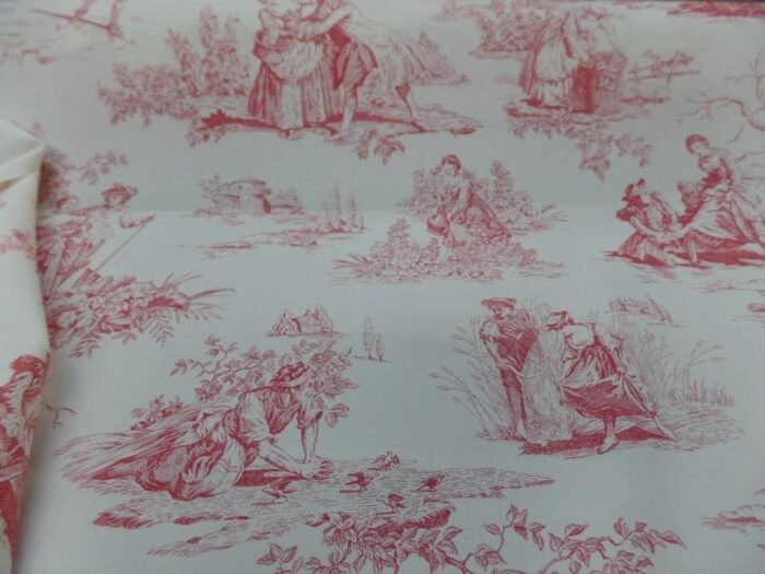 toile de jouy satin coton blanc casse rouge bordeaux motifs bagatelle8