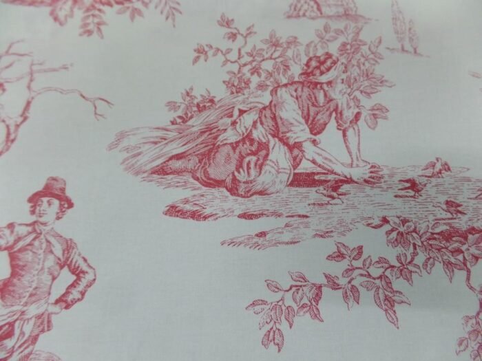 toile de jouy satin coton blanc casse rouge bordeaux motifs bagatelle81