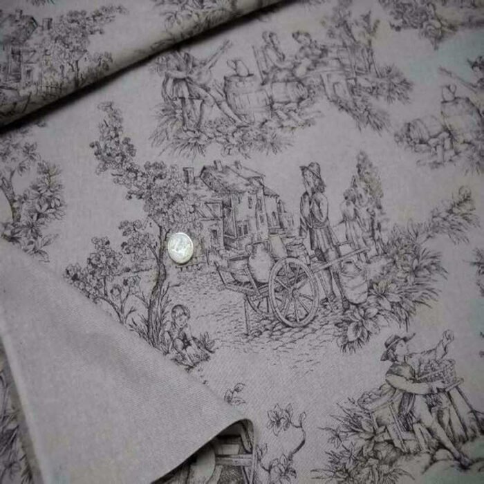 toile lin ton naturel imprime toile de jouy marron