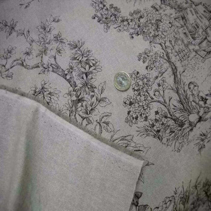 toile lin ton naturel imprime toile de jouy marron1