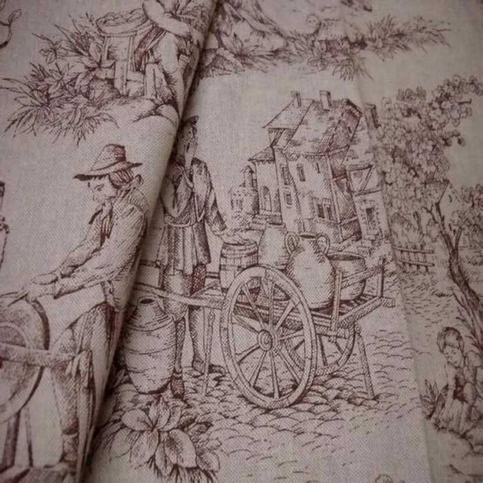 toile lin ton naturel imprime toile de jouy rouge