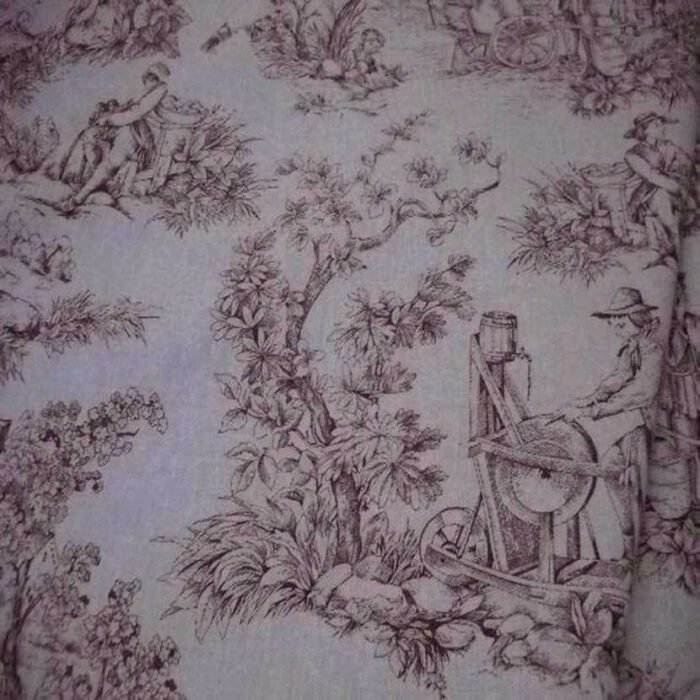 toile lin ton naturel imprime toile de jouy rouge0