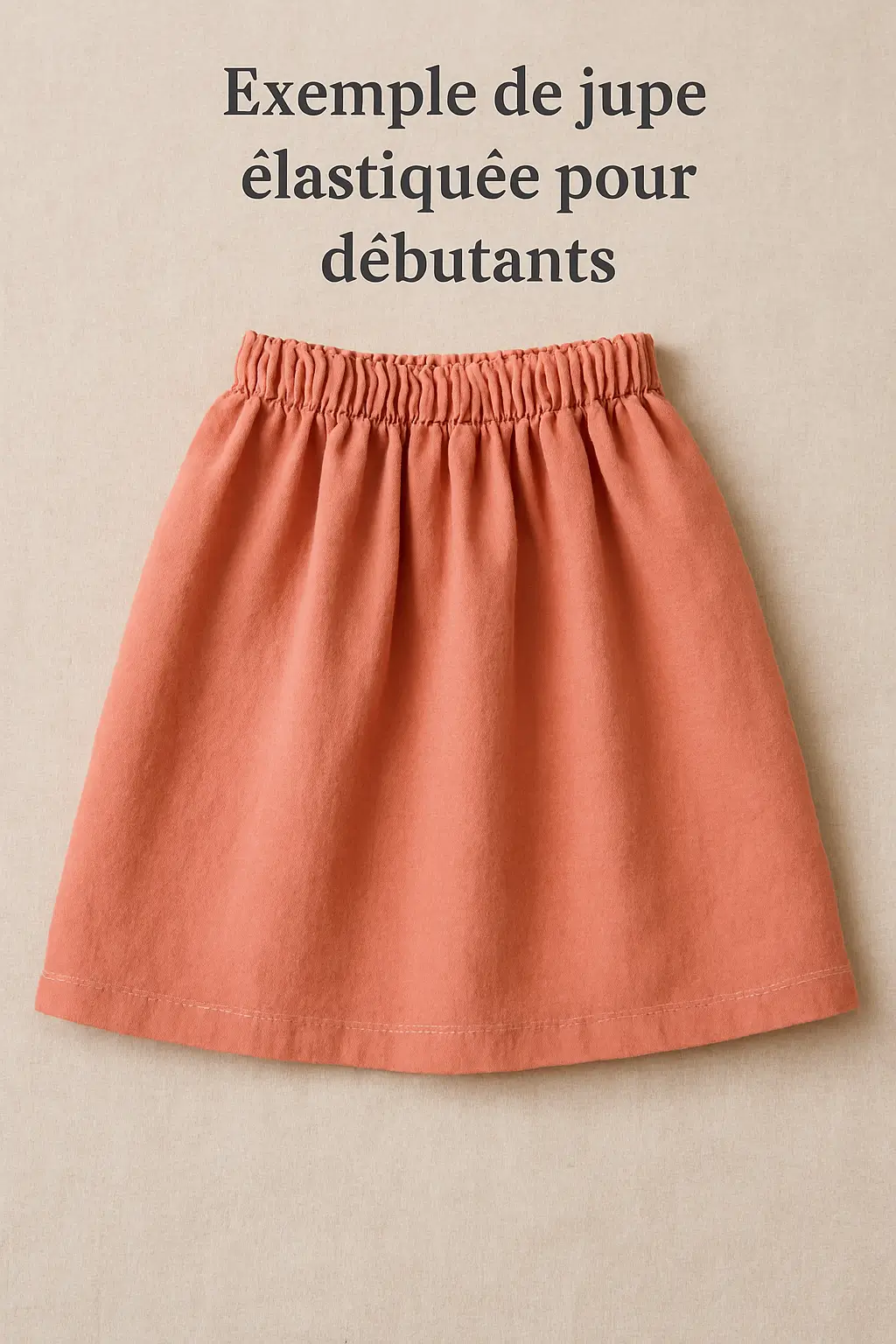 Jupe élastiquée corail simple et stylée pour débutants en couture, sur fond beige neutre