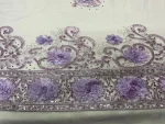 tissu Résille dentelle mauve à sequins et fleurs en relief