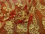 Résille rouge dentelle dévorée lurex doré