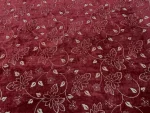 Velours double-face rouge bordeaux doré brodé fleurs