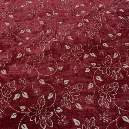 Velours double-face rouge bordeaux doré brodé fleurs