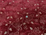 Illustration Tissu Velours double-face rouge bordeaux doré brodé fleurs