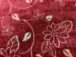 Tissu Velours double-face rouge bordeaux doré brodé fleurs