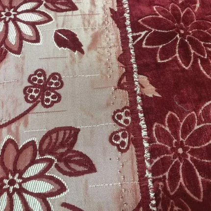 Tissu Velours double-face rouge bordeaux doré brodé fleurs vente en ligne
