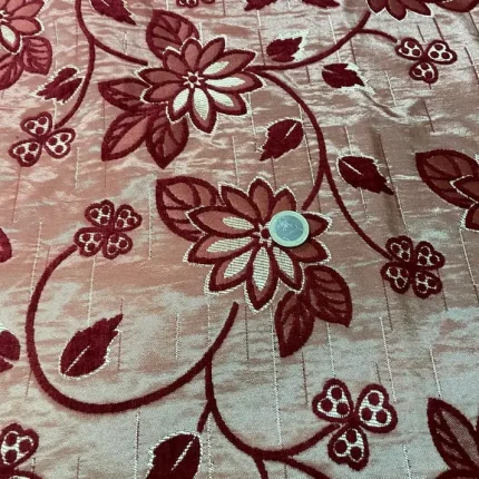Velours double-face rouge bordeaux doré brodé fleurs