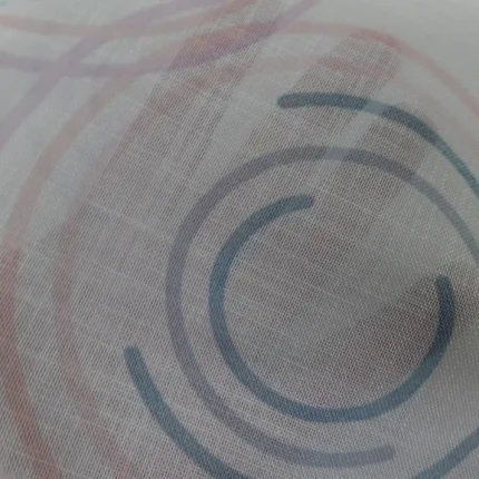 Voile aspect coton blanc imprimé cercles abstraits bleu rose et saumon