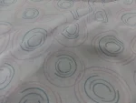 Voile aspect coton blanc imprimé cercles abstraits bleu rose et saumon
